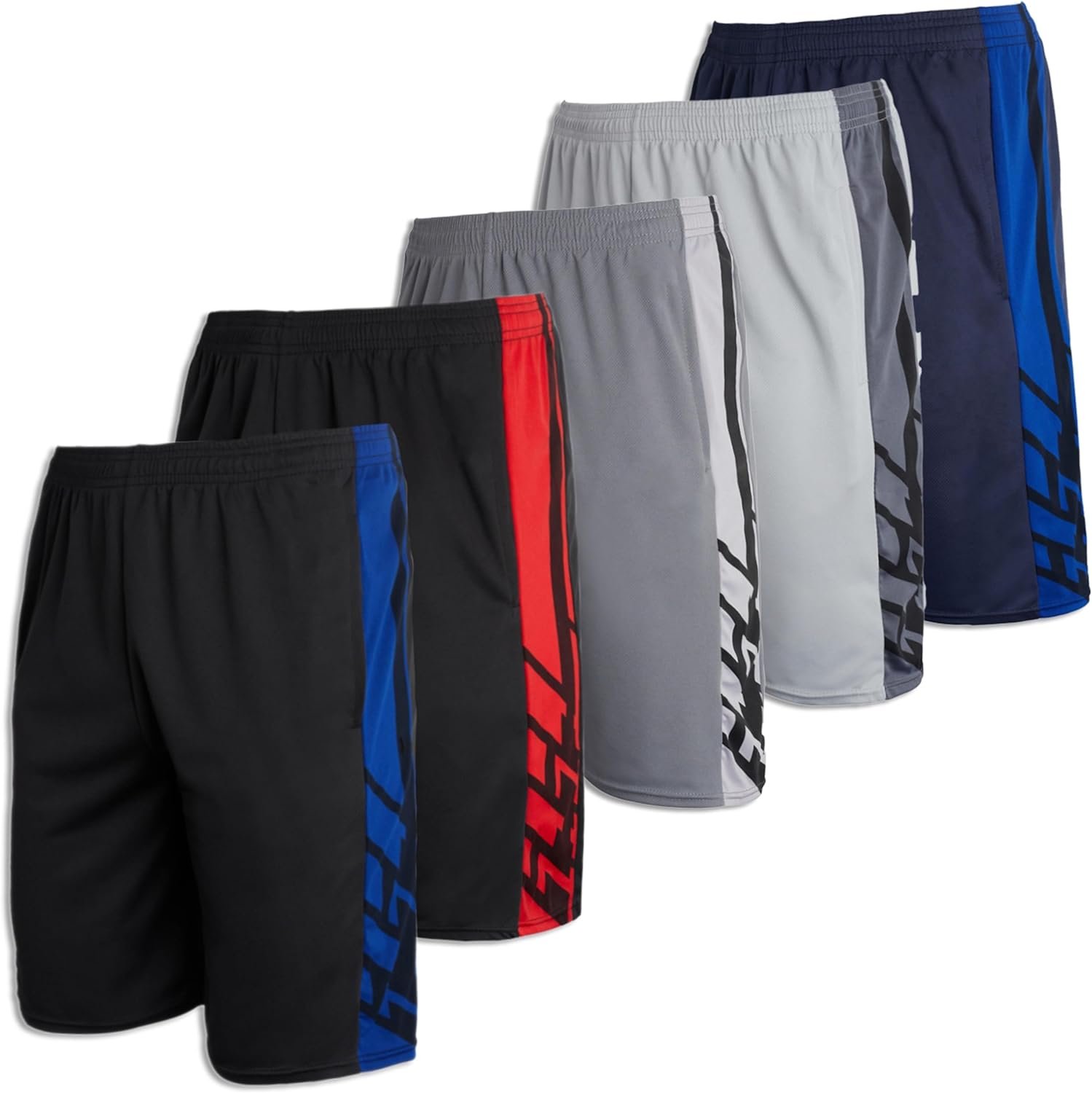 Real Essentials 5 Pack: Mens Mesh Athletic Basketball Shorts Quick Dry Activewear with Pockets