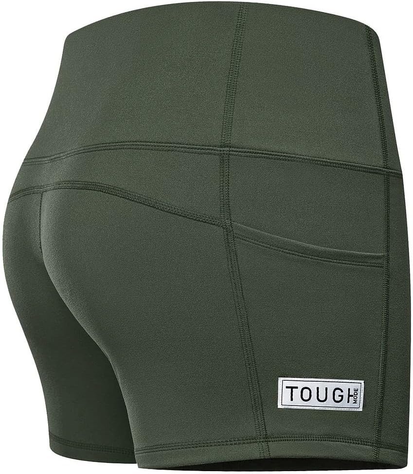 Tough Mode Women High Rise 5 Super Soft Athletic Shorts Pockets Bike Fitness Workout Running Yoga Tummy Control