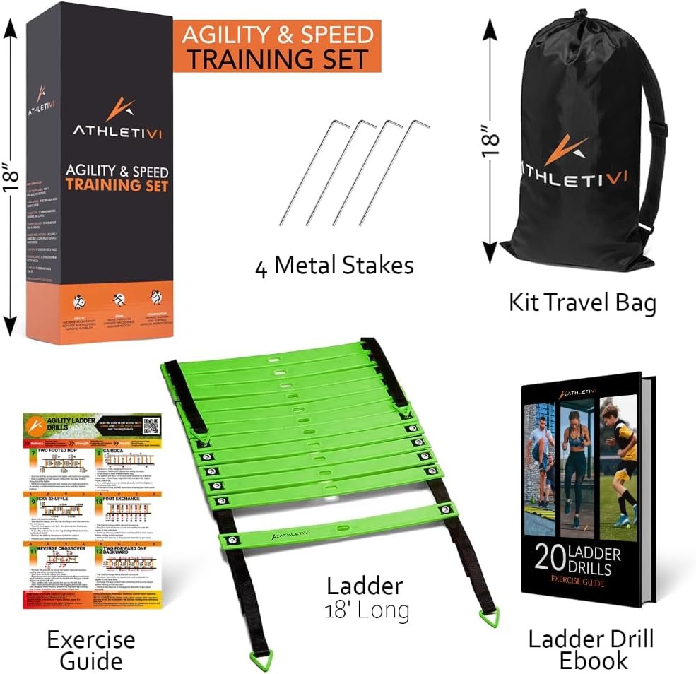 Agility Training Equipment Set for Proffesional Training, Adults, Youth  Kids. Soccer  Footbal Training Set with Fixed-Rung Ladder - Enhance Speed, Power  Strength.