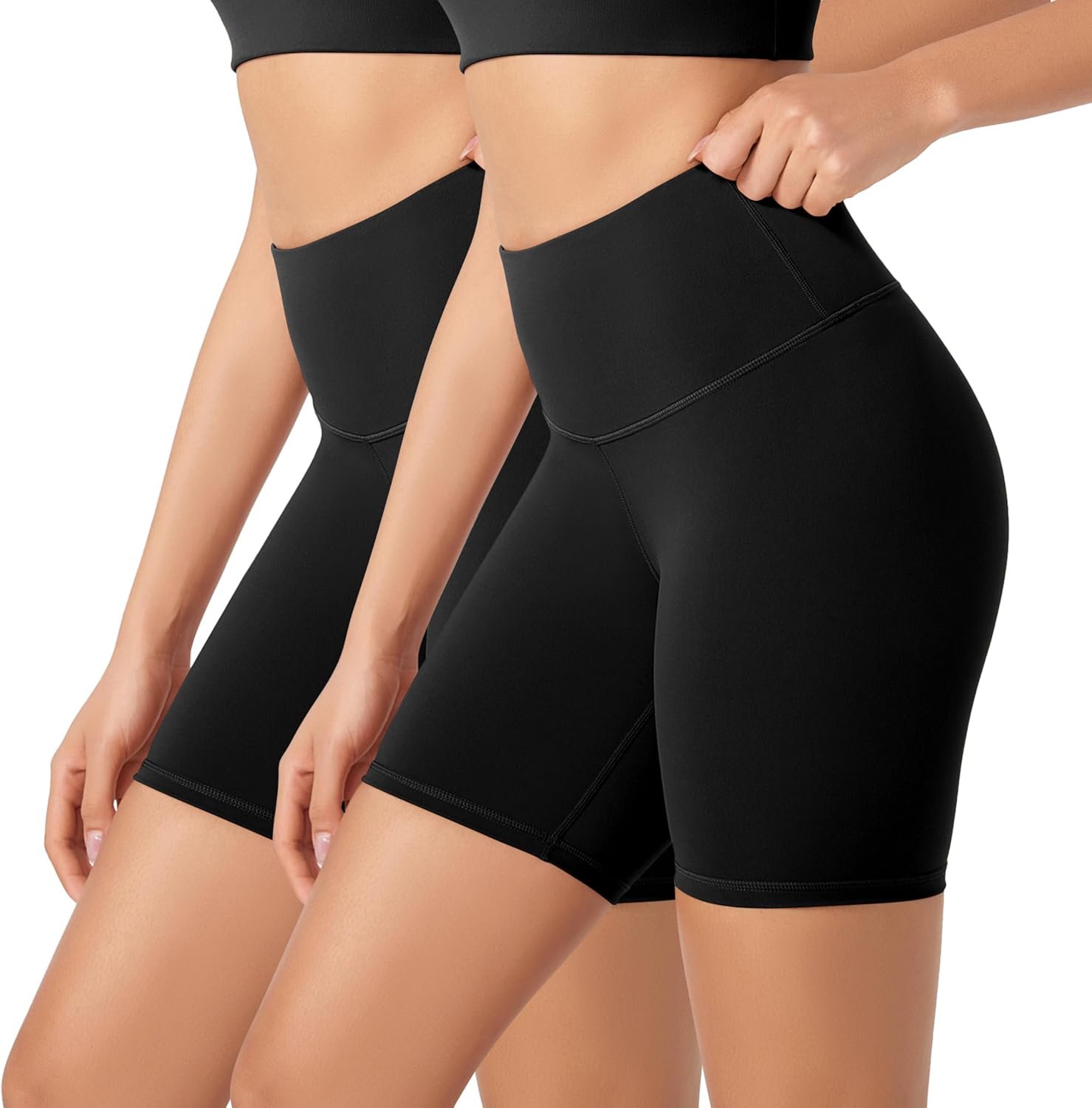 ODODOS ODLEX 2-Pack High Waist Workout Shorts for Women Tummy Control Workout Gym Athletic Biker Shorts-6 / 8 Inseam