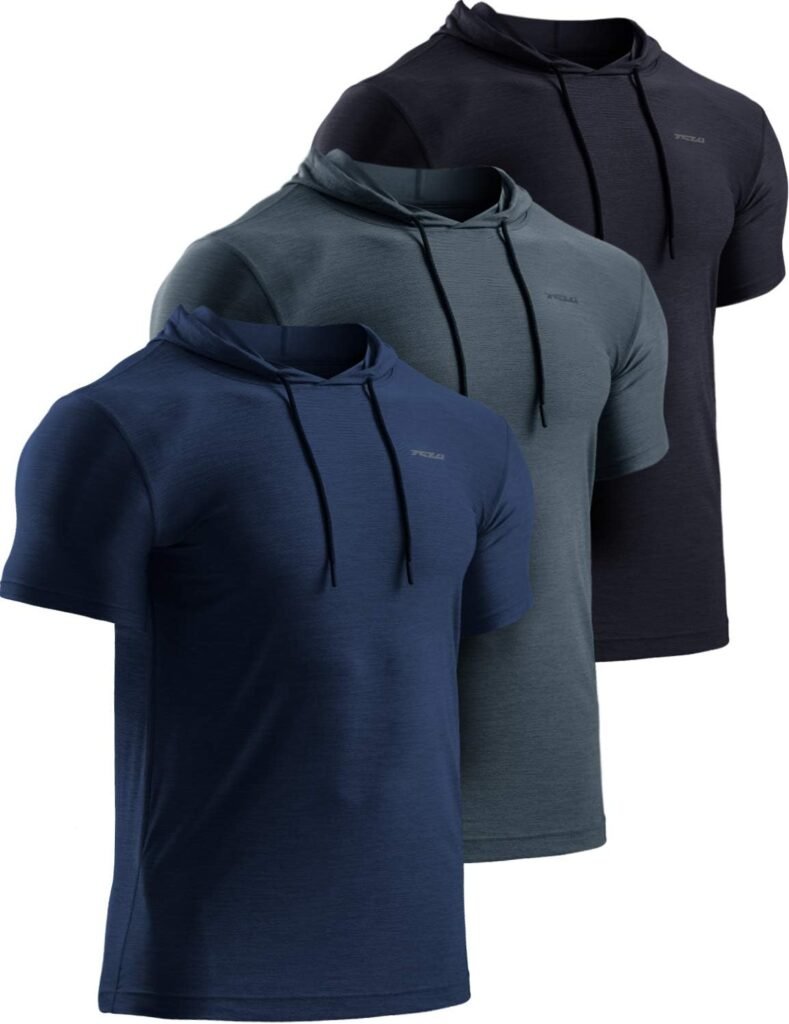 TSLA 3 Pack Mens Short Sleeve Pullover Hoodies, Dry Fit Running Workout Shirts, Athletic Fitness  Gym Shirt