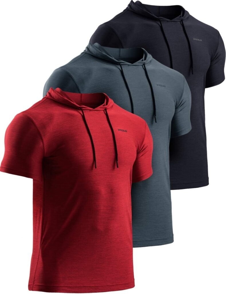 TSLA 3 Pack Mens Short Sleeve Pullover Hoodies, Dry Fit Running Workout Shirts, Athletic Fitness  Gym Shirt