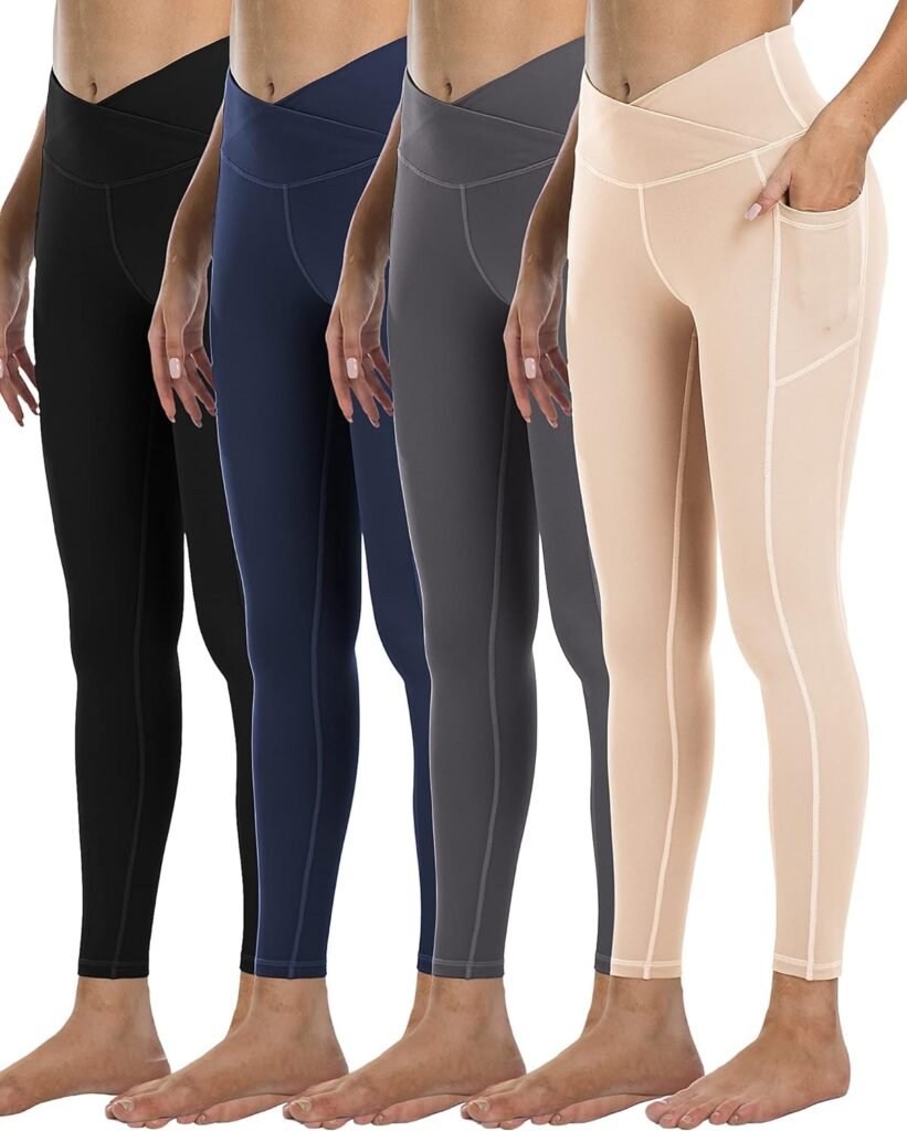 YOUNGCHARM 4 Pack Leggings with Pockets for Women,High Waist Tummy Control Workout Yoga Pants