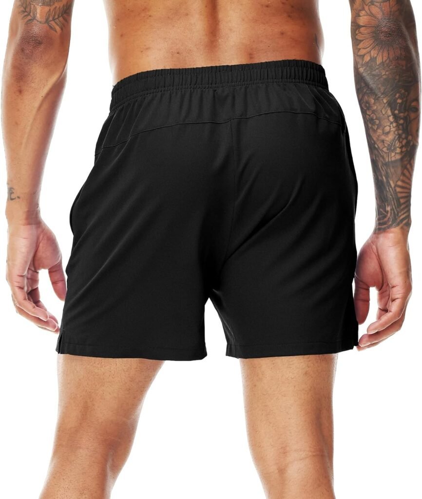 Men’s Running Athletic Shorts with Zipper Pockets 5 Inch Inseam Linerless Dry Fit Drawstring Workout Gym Shorts