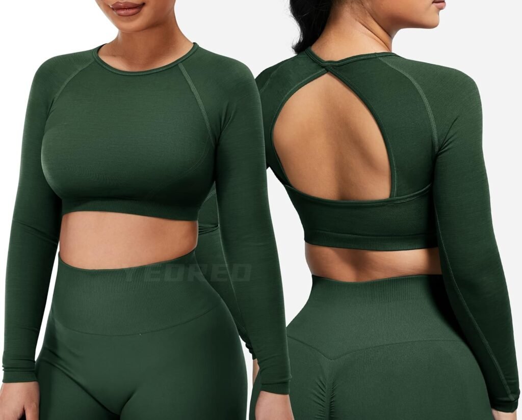 YEOREO Amplify Seamless Long Sleeve Crop Gym Shirts for Women Workout Yoga Tops