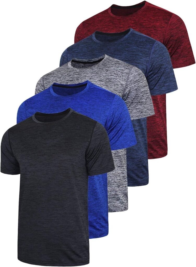 5 Pack Men’s Active Quick Dry Crew Neck T Shirts | Athletic Running Gym Workout Short Sleeve Tee Tops Bulk