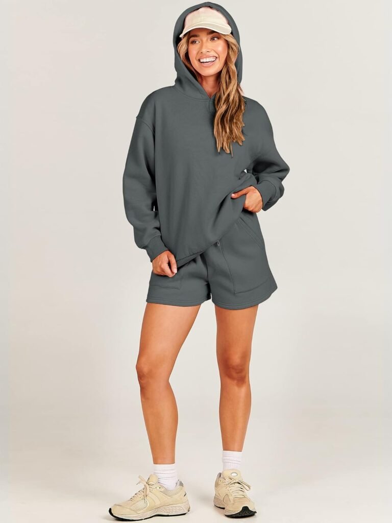 ANRABESS Women 2 Piece Outfits Hoodie Short Set Oversized Sweatshirt Shorts Sweatsuit Y2K Clothes