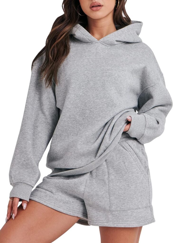 ANRABESS Women 2 Piece Outfits Hoodie Short Set Oversized Sweatshirt Shorts Sweatsuit Y2K Clothes