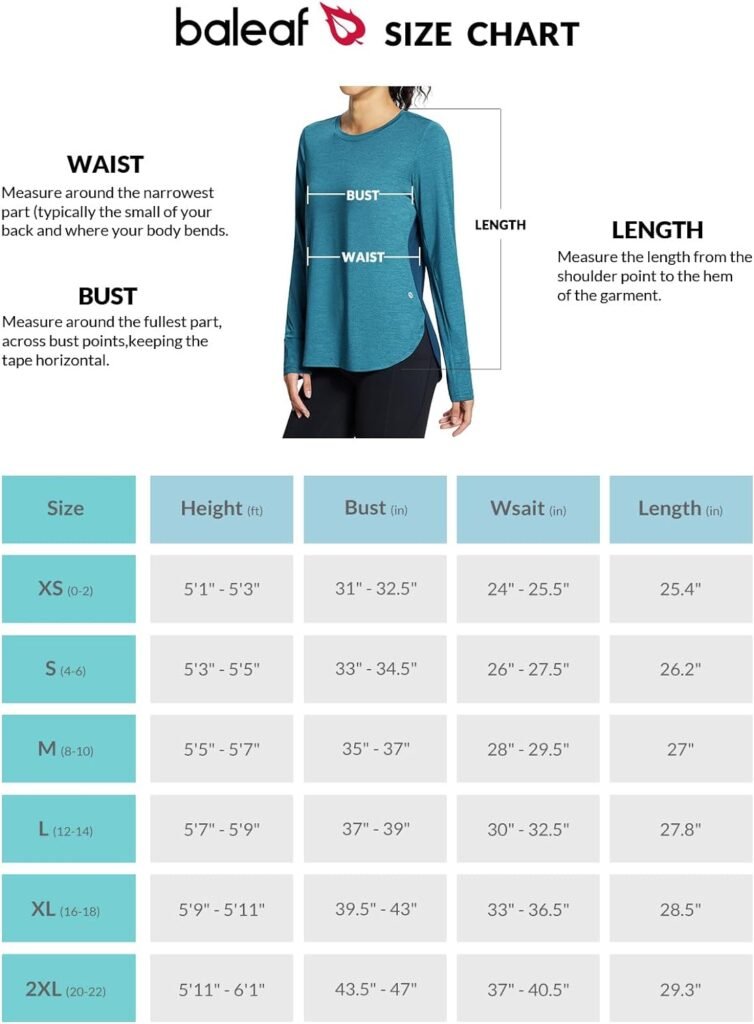 BALEAF Womens Long Sleeve Workout Tops Running Shirts Quick Dry UPF 50+ Lightweight