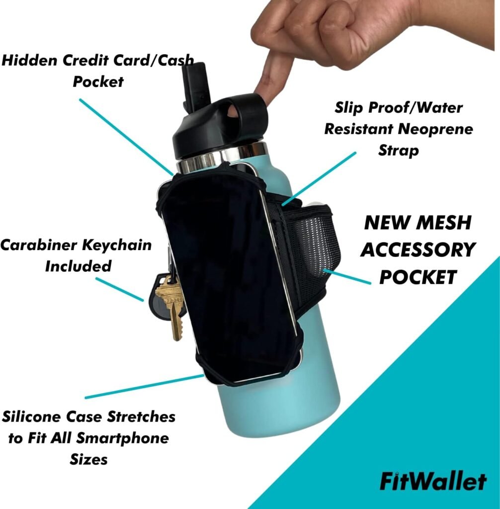 FitWallet™- The Premier Cell Phone Water Bottle Strap, Top Water Bottle Accessories- Water Bottle Sling Bag- The Modern Day Gym Bag