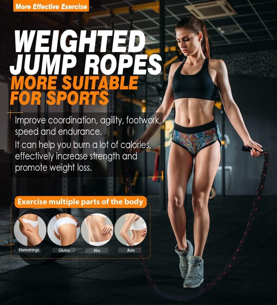 Weighted Jump Rope for Fitness - 9.8ft Heavy Battle Ropes for Exercise, 3LB Workout Rope for Women  Men, Skipping Rope For Gym Training, Home Workout