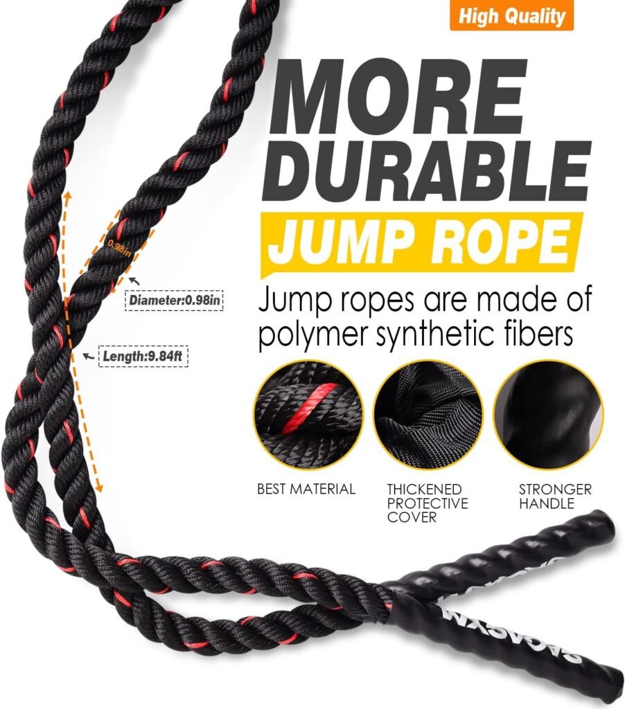 Weighted Jump Rope for Fitness - 9.8ft Heavy Battle Ropes for Exercise, 3LB Workout Rope for Women  Men, Skipping Rope For Gym Training, Home Workout