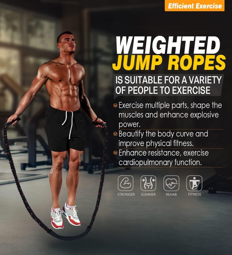 Weighted Jump Rope for Fitness - 9.8ft Heavy Battle Ropes for Exercise, 3LB Workout Rope for Women  Men, Skipping Rope For Gym Training, Home Workout