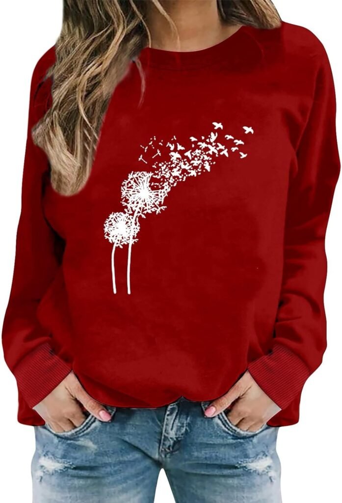 Womens Long Sleeve Shirts Oversized Crew Neck Sweatshirts Pullover Stretch Tops Casual Tee Vintage Streetwear