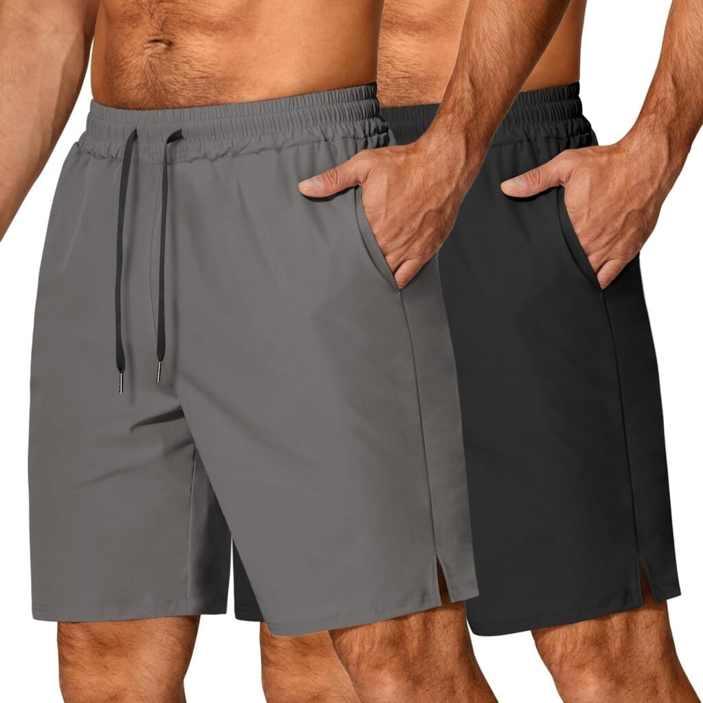 COOFANDY Mens Athletic Running Shorts 2 Pack Gym Workout Shorts Quick Dry Sports Training Shorts with Pocket