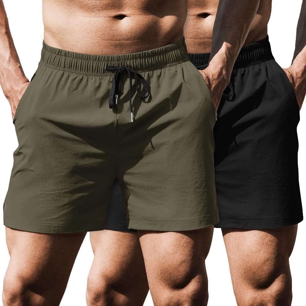 COOFANDY Mens Running Athletic Shorts 5 Inch 2 Pack Gym Workout Shorts Fitted Exercise Hiking Shorts with Zipper Pocket