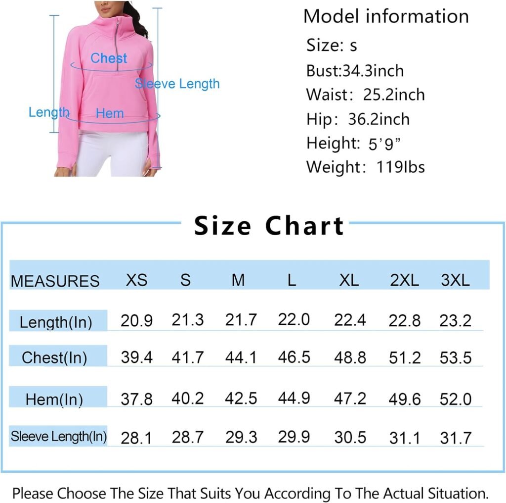 THE GYM PEOPLE Womens Half Zip Pullover Fleece Stand Collar Crop Sweatshirt with Pockets Thumb Hole