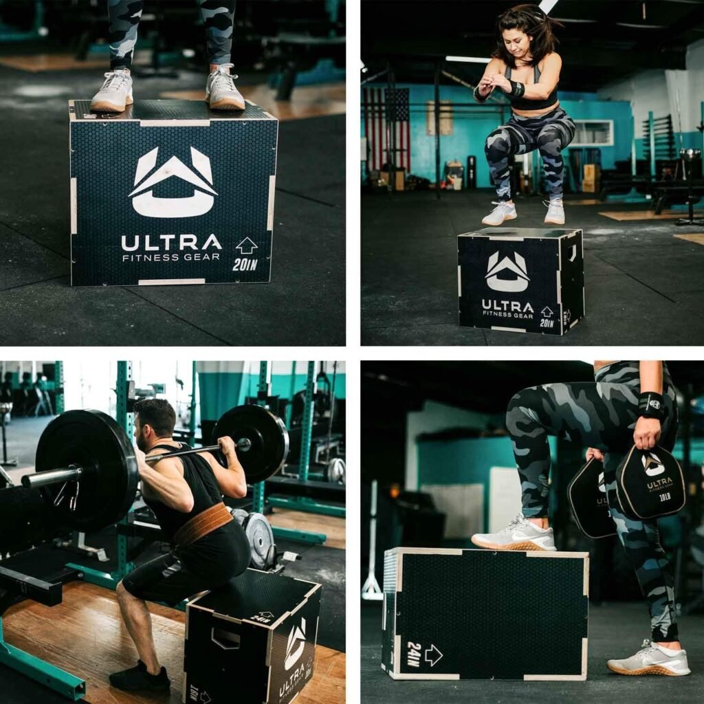 Ultra Fitness Gear Plyo Box - Anti-Slip Wood 3-in-1 Plyometric Jump Box for Training - Squat, Step Up, Box Jumps  More - Workout Box Size in S, M, L  XL - Home Gym Exercise Equipment